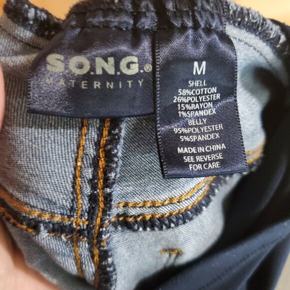 S.O.N.G. Jeans Womens Medium Blue Maternity Distressed Full Panel Skinny - Picture 2 of 9